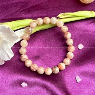 Peach Moonstone Round Beads Bracelet for Women (8mm)
